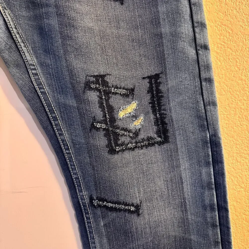 Neighborhood Men’s Narrow Straight Selvage Denim Jean SZ 32 Embroidered Grunge